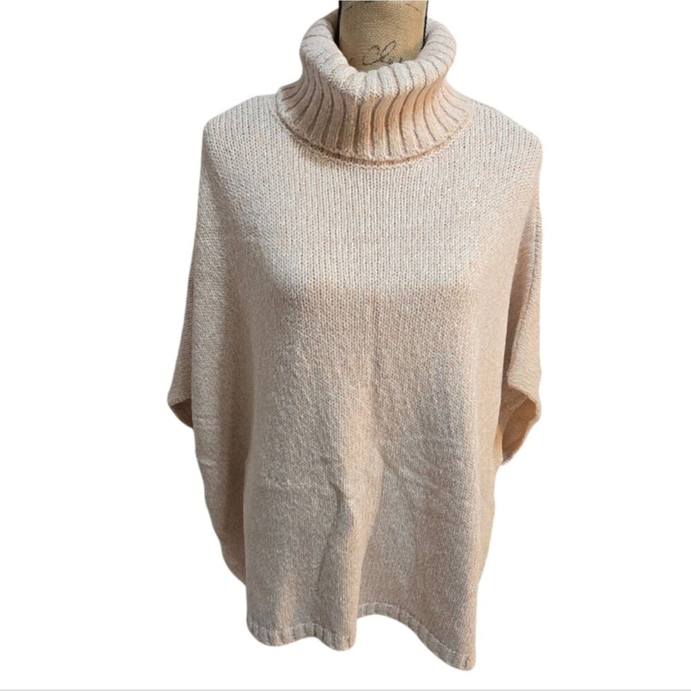LOFT Cozy Beige Orange Varigated Turtleneck Sweater Cape Size Medium